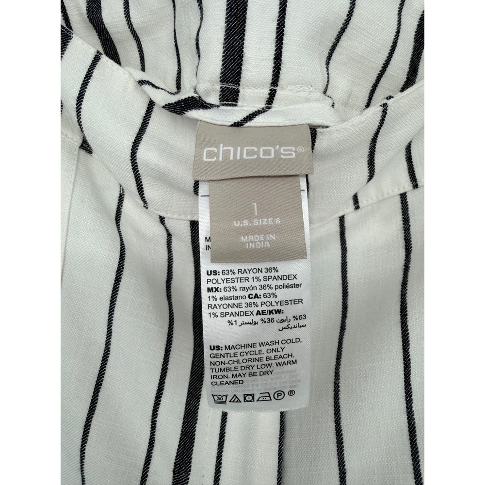 Chico's Striped Trousers 1/8 White Black Coastal Grandmother Nautical‎ Chic - Picture 2 of 9